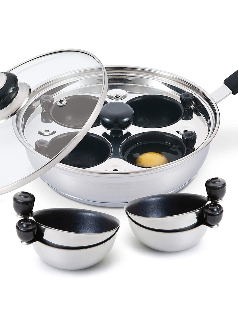 The White Shop Egg Poacher Pan Nonstick Poached Egg Maker, Stainless Steel Egg Poaching Pan, Poached Eggs Cooker Food Grade Safe PFOA Free with Spatula  - Image 1