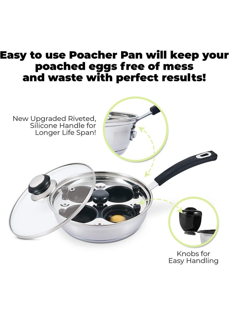 The White Shop Egg Poacher Pan Nonstick Poached Egg Maker, Stainless Steel Egg Poaching Pan, Poached Eggs Cooker Food Grade Safe PFOA Free with Spatula  - Image 3