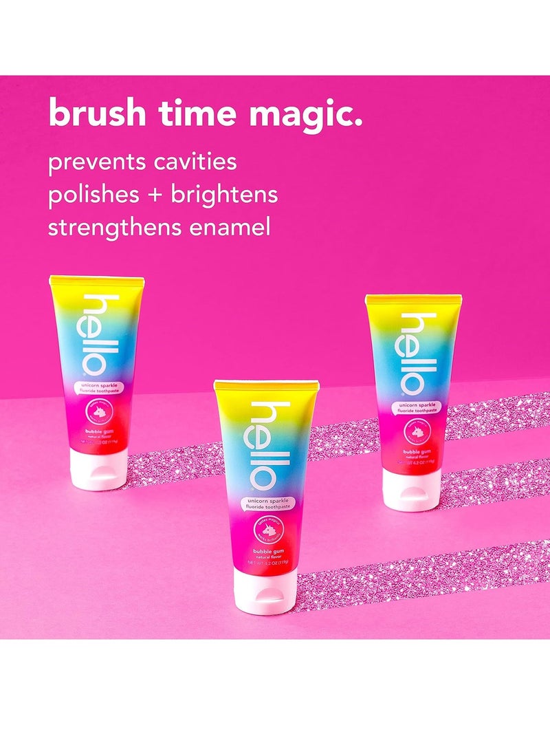 Hello hello Kids Unicorn Sparkle Fluoride Toothpaste with Natural Bubble Gum Flavor, Vegan, SLS & Gluten Free, 4.2 oz, 4 Count  - Image 4