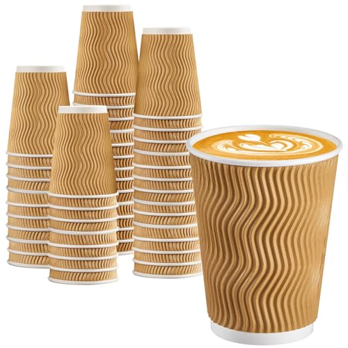 100 Pack 12 oz Disposable Paper Coffee Cups Leak Proof Insulated Ripple Wall Hot Cups for Espresso Coffee Tea Hot Chocolate To Go Drinks Home Office Cafe Bar