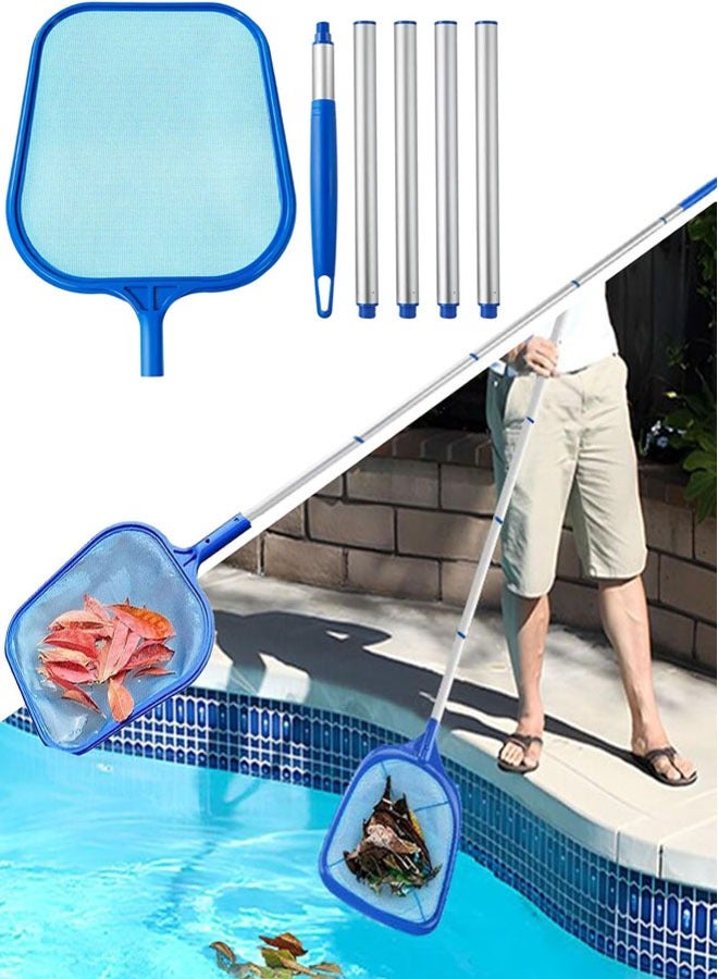 شبكة تصفية حمام السباحة، شبكة تصفية حمام السباحة مع عمود تلسكوبي من الألومنيوم قابل للتعديل مكون من 5 أقسام، بطول 24 بوصة إلى 63 بوصة شبكة تصفية حمام السباحة شديدة الدقة، شبكة تصفية أوراق حمام السباحة لحمامات السباحة والمنتجعات الصحية وأحواض الاستحمام الساخنة - Image 1