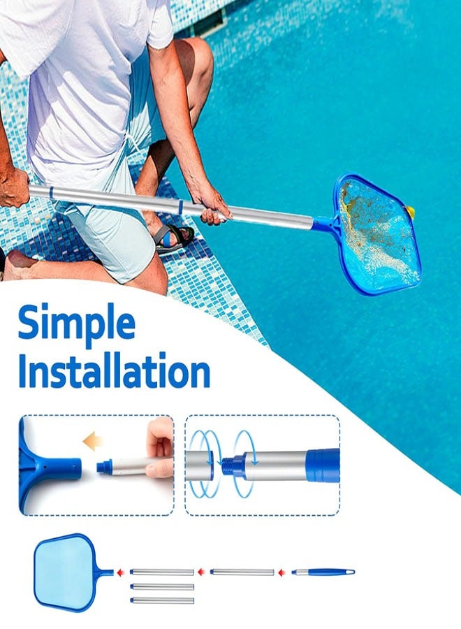 شبكة تصفية حمام السباحة، شبكة تصفية حمام السباحة مع عمود تلسكوبي من الألومنيوم قابل للتعديل مكون من 5 أقسام، بطول 24 بوصة إلى 63 بوصة شبكة تصفية حمام السباحة شديدة الدقة، شبكة تصفية أوراق حمام السباحة لحمامات السباحة والمنتجعات الصحية وأحواض الاستحمام الساخنة - Image 4