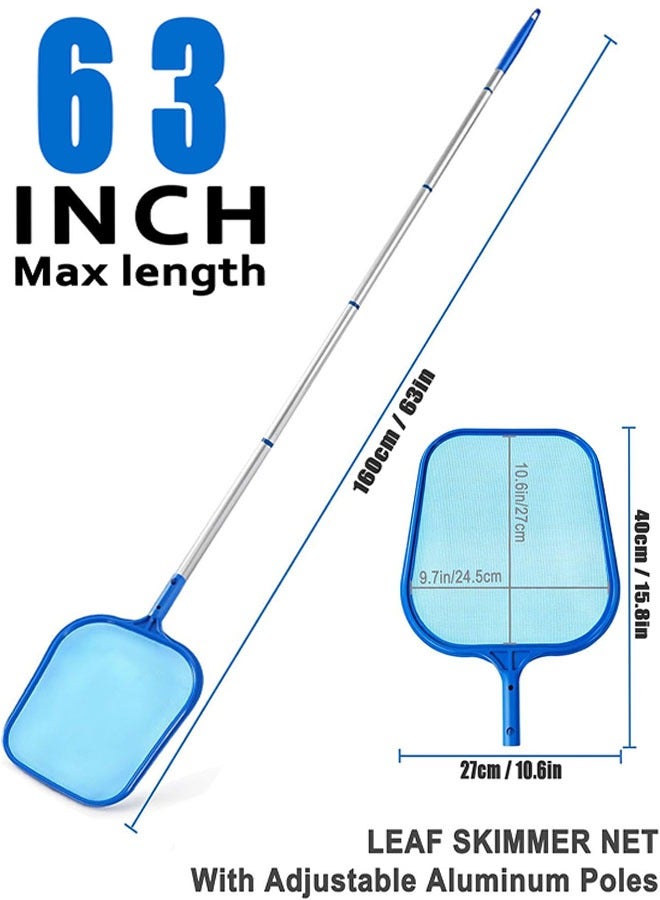 شبكة تصفية حمام السباحة، شبكة تصفية حمام السباحة مع عمود تلسكوبي من الألومنيوم قابل للتعديل مكون من 5 أقسام، بطول 24 بوصة إلى 63 بوصة شبكة تصفية حمام السباحة شديدة الدقة، شبكة تصفية أوراق حمام السباحة لحمامات السباحة والمنتجعات الصحية وأحواض الاستحمام الساخنة - Image 2
