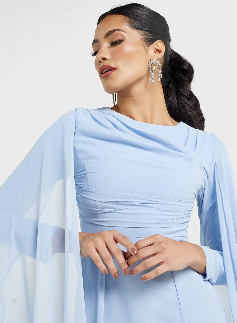 MARYISA Draped Sleeve Midi Dress