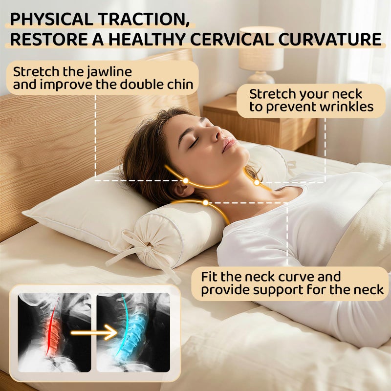 LOFE Buckwheat Pillow - 2IN1 Buckwheat Hull Pillow, Tartary Buckwheat Neck Roll Pillow for Superior Support, Adjustable Cervical Neck Pillow for Side, Back, Stomach Sleepers, Organic Cotton Pillowcase - Image 3