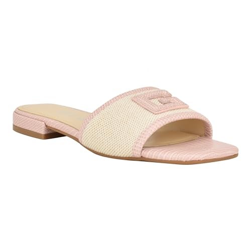 GUESS Women's Tampa Flat Sandal, Light Natural/Pink Multi, 8 - Image 1