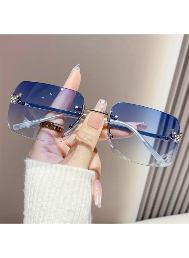 SCENT HOUSE 1pc Women&AposS Y2K Style Square Frame Fashion Glasses with Rhinestone Accents - Orange Es, Metal Frame, Lightweight & Stylish for Casual Attire, Parties, And S, Party Eyewear, Modern Eyewear, Durable Eyewear for Daily (Includes eyeglass case),sunglasses - Image 5