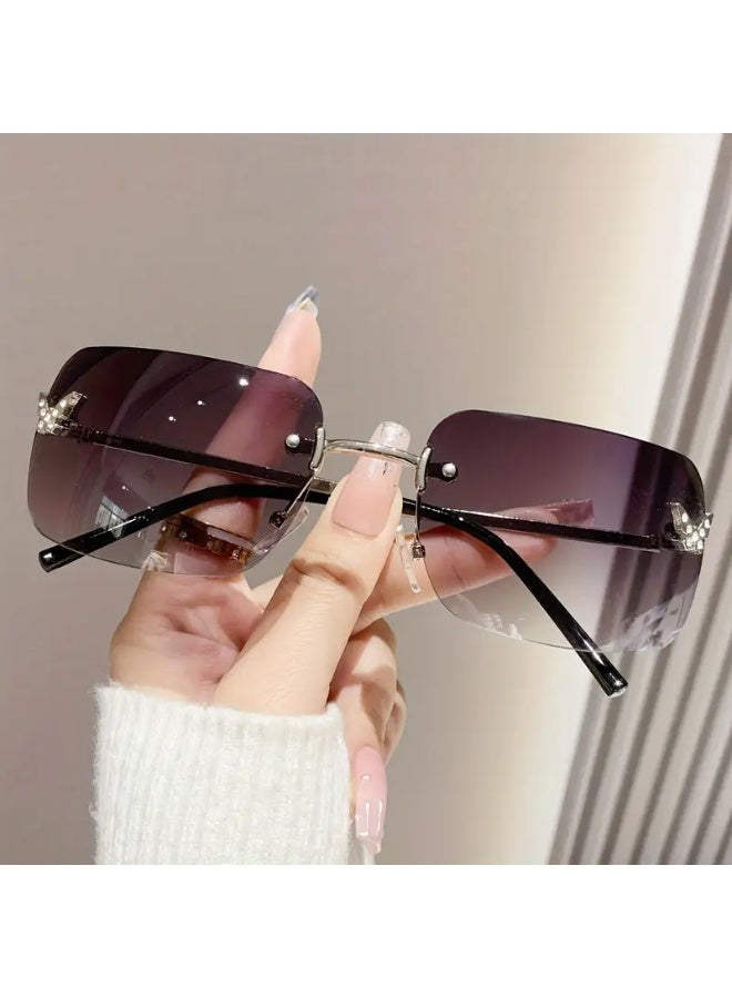 SCENT HOUSE 1pc Women&AposS Y2K Style Square Frame Fashion Glasses with Rhinestone Accents - Orange Es, Metal Frame, Lightweight & Stylish for Casual Attire, Parties, And S, Party Eyewear, Modern Eyewear, Durable Eyewear for Daily (Includes eyeglass case),sunglasses - Image 4
