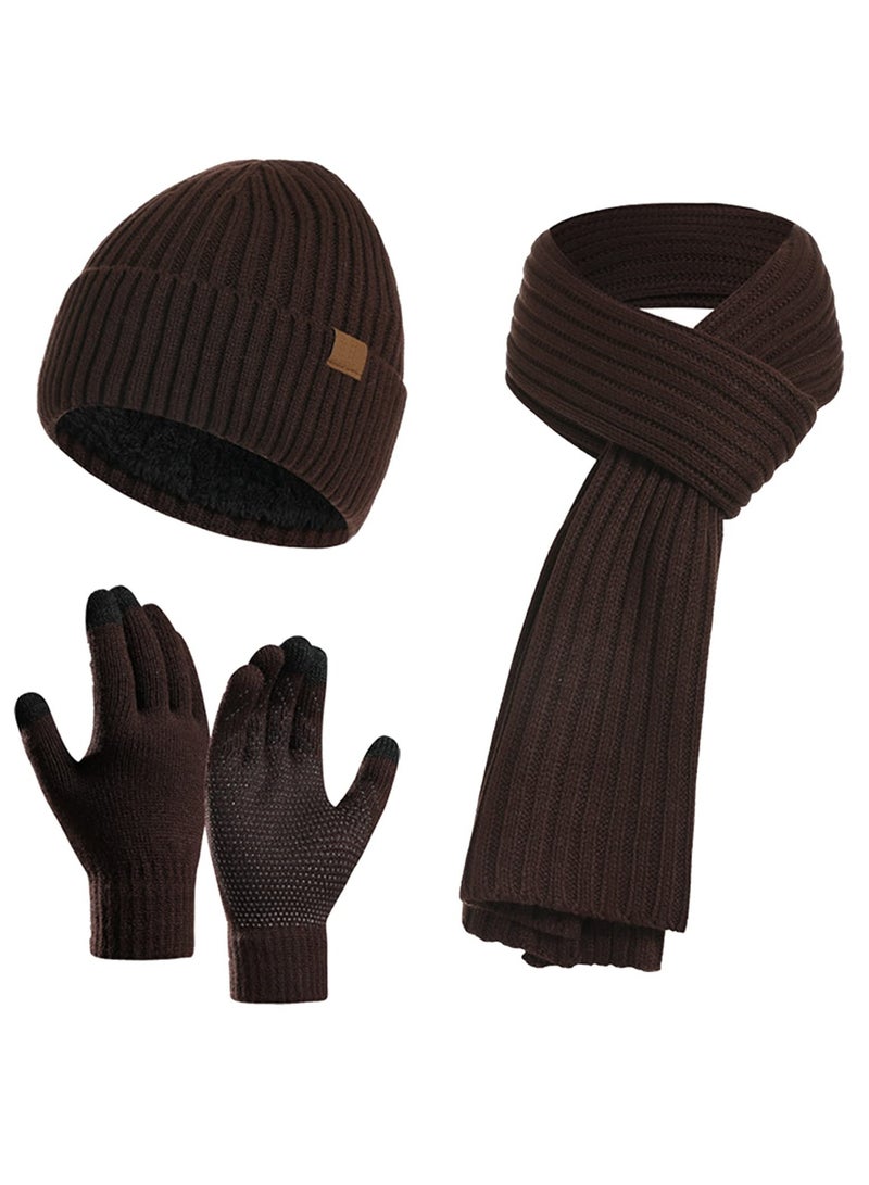 KASTWAVE 3Pcs Winter Beanie Hat Scarf Gloves Set, Set for Men Womens Ski Cap Touch Screen Mittens Suit Couples Matching Hats for Men Women  - Image 1