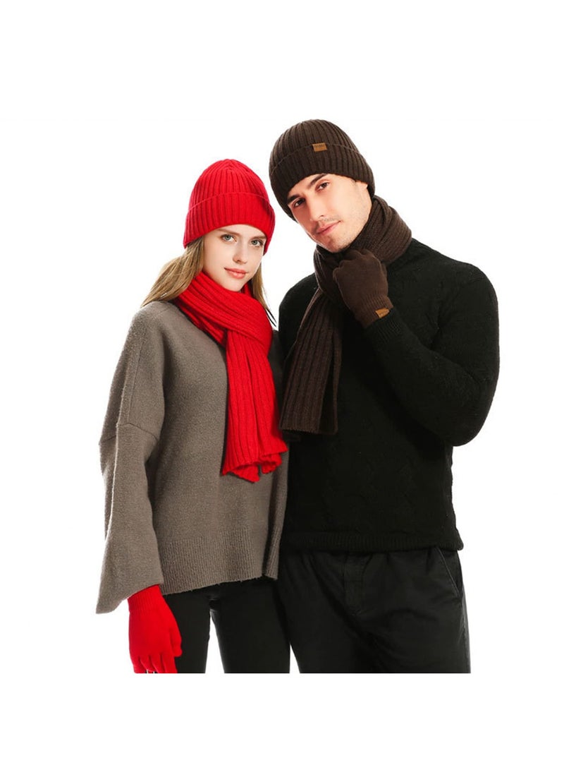 KASTWAVE 3Pcs Winter Beanie Hat Scarf Gloves Set, Set for Men Womens Ski Cap Touch Screen Mittens Suit Couples Matching Hats for Men Women  - Image 4