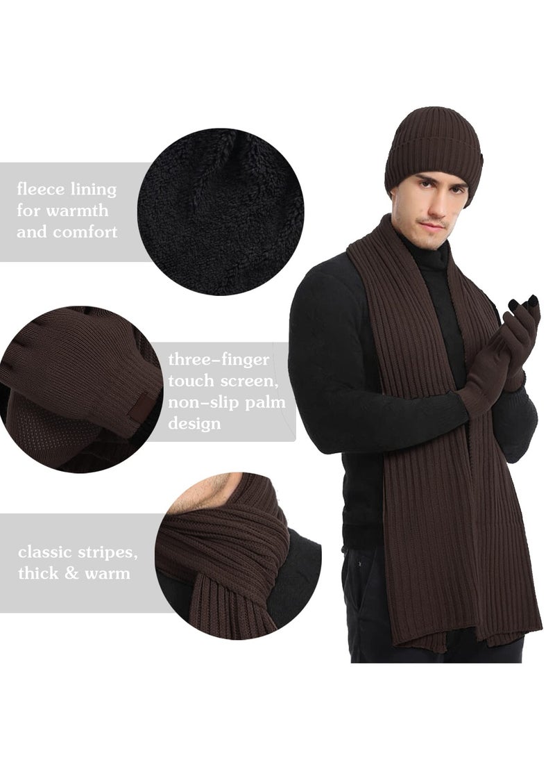 KASTWAVE 3Pcs Winter Beanie Hat Scarf Gloves Set, Set for Men Womens Ski Cap Touch Screen Mittens Suit Couples Matching Hats for Men Women  - Image 2