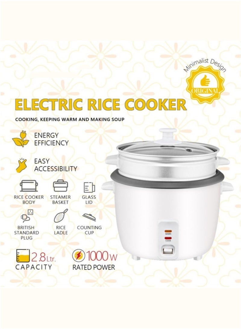 Smart Electric Rice Cooker and Steamer – 2.8 Liter Capacity, 1000W Fast Cooking, Non-Stick Inner Pot, Auto Keep Warm Function – Multi-Purpose Cooker for Rice, Grains, Vegetables, and More  - Image 5