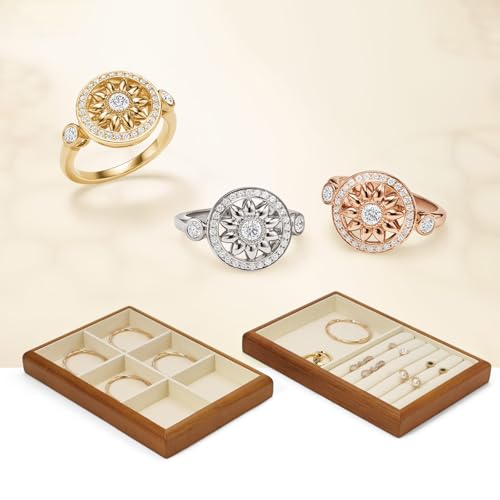 Oirlv Solid Wood Multifunctional Ring Earrings Studs Bangle Jewelry Organizer Tray Jewelry Drawer Organizer(Creamy-white) - Image 3