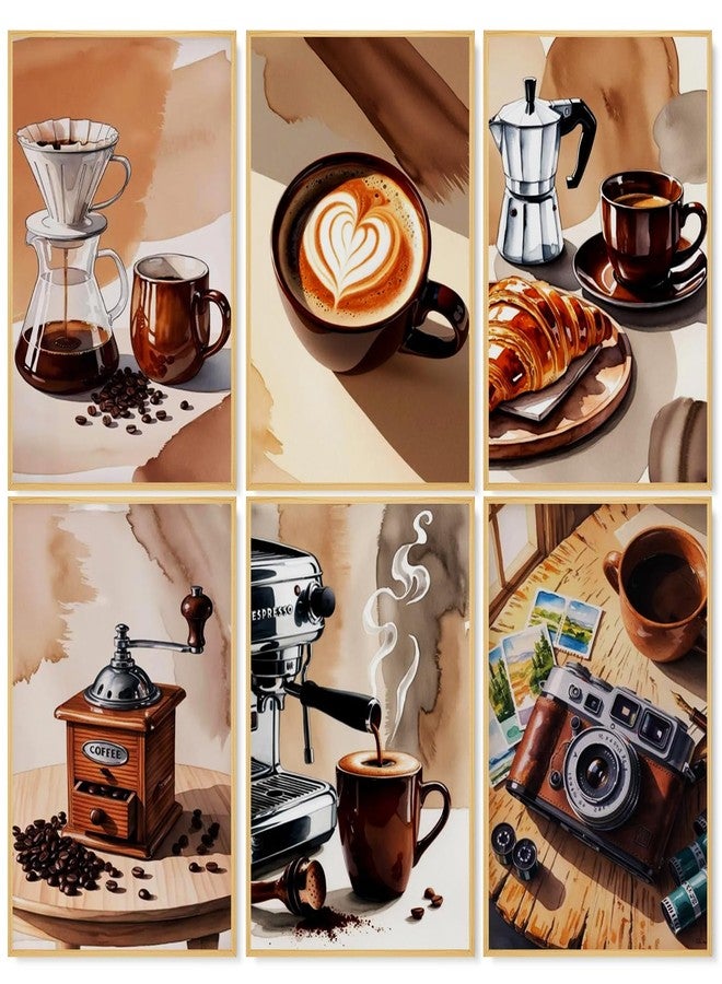 Camocin 6 Pack Paint by Numbers Kit for Adults, Coffee Adult Paint by Number Kits Without Frame for Beginner, Coffee Acrylic Oil Painting by Numbers Kits for Gift Home Wall Decor 8 x 12 Inch - Image 1