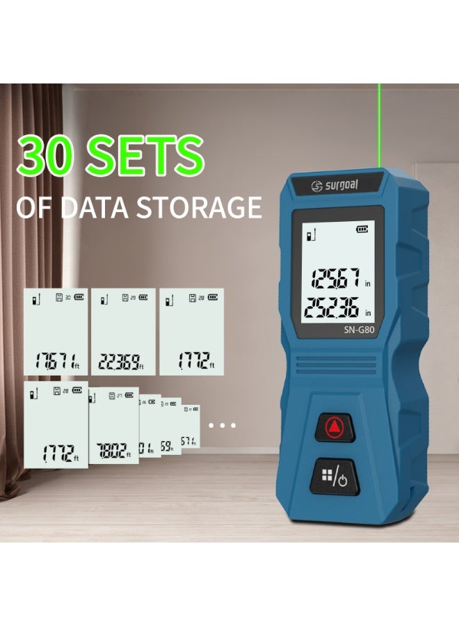 SURGOAL 80m High-Visibility Green Laser, USB-Rechargeable, 30 Data Sets, Single/Continuous/Area/Volume, Pocket-Sized — Rechargeable Green Laser Distance Meter 80m Measurement - Image 2