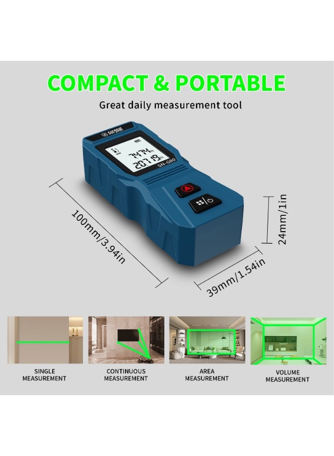 SURGOAL 80m High-Visibility Green Laser, USB-Rechargeable, 30 Data Sets, Single/Continuous/Area/Volume, Pocket-Sized — Rechargeable Green Laser Distance Meter 80m Measurement - Image 3