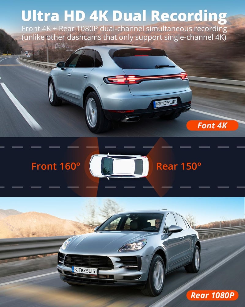 Kingslim E4 4K Dash Cam Front and Rear, WiFi Front 4K Rear 1080P Dual Dash Camera for Cars, Mini Dashcam with APP Control, Night Vision, Parking Mode - Image 2