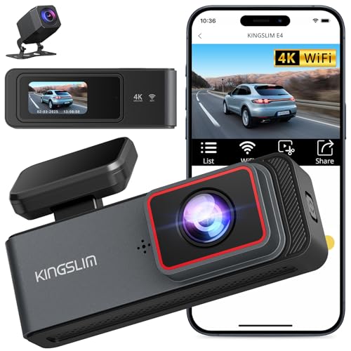 Kingslim E4 4K Dash Cam Front and Rear, WiFi Front 4K Rear 1080P Dual Dash Camera for Cars, Mini Dashcam with APP Control, Night Vision, Parking Mode - Image 1