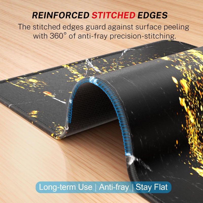 MROCO Mouse Pad [30% Larger] with Anti-Fray Stitched Edges, Premium-Textured Waterproof Surface, Non-Slip Rubber Base, Computer & Gaming Mouse Mat for Laptop, Office & Home, 8.5 x 11 in, Black Gold - Image 3