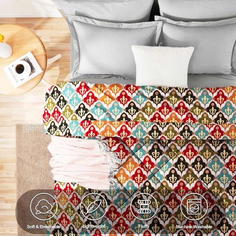 BSB HOME Jaipuri Print Summer/All Season Printed Reversible Double Bed Glace Cotton Microfiber Comforter Blanket | Quilt |AC Dohar | Duvets - (120 GSM, Multicolour - Red Blue) - Image 3