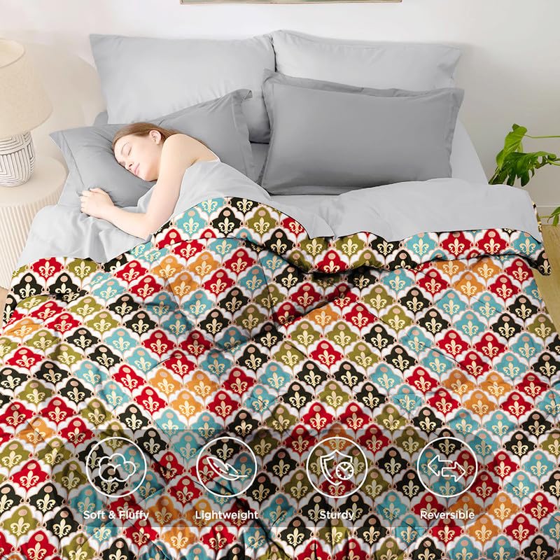 BSB HOME Jaipuri Print Summer/All Season Printed Reversible Double Bed Glace Cotton Microfiber Comforter Blanket | Quilt |AC Dohar | Duvets - (120 GSM, Multicolour - Red Blue) - Image 5