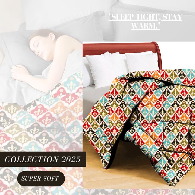 BSB HOME Jaipuri Print Summer/All Season Printed Reversible Double Bed Glace Cotton Microfiber Comforter Blanket | Quilt |AC Dohar | Duvets - (120 GSM, Multicolour - Red Blue) - Image 2