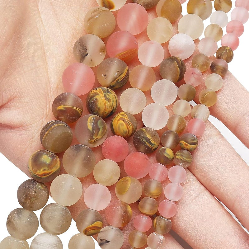 AUREHEN Natural Matte Watermelon Rind Beads, 8MM Round Frosted Unpolished Loose Gemstone Beads for Bracelet Necklace Jewelry Making, Energy Stone Healing Power with Stretch Beading Cord - Image 4