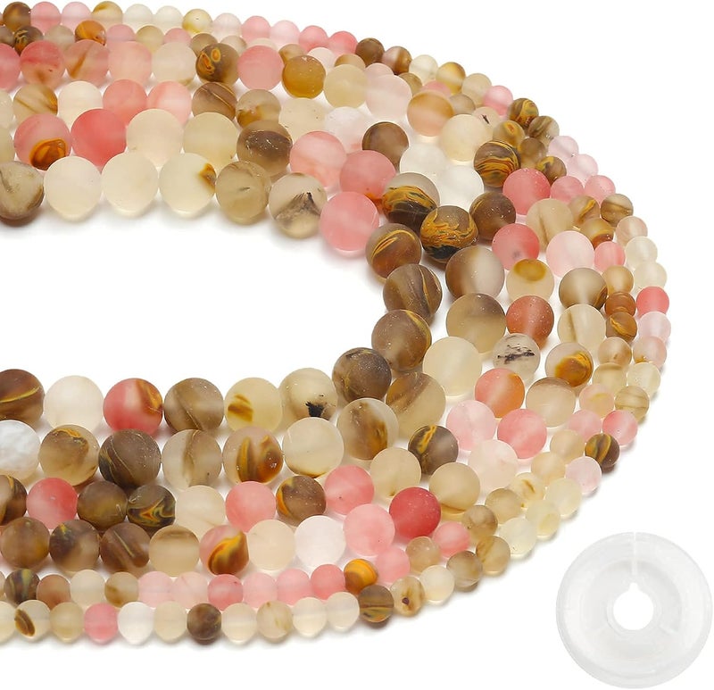 AUREHEN Natural Matte Watermelon Rind Beads, 8MM Round Frosted Unpolished Loose Gemstone Beads for Bracelet Necklace Jewelry Making, Energy Stone Healing Power with Stretch Beading Cord - Image 2