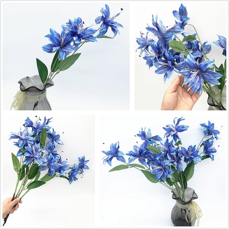 LOVENIMEN Artifical Lily Flowers Fake Stargazer Lilies Flower Bundles 4 Pack, Faux Silk Lily Floral Stems for Indoor Outdoor Home Garden Decor Office Party Wedding Arrangement Bouquets DIY Decoration - Blue - Image 4