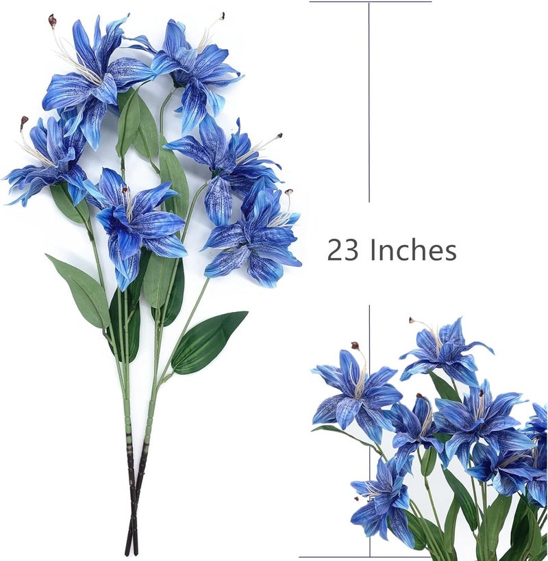 LOVENIMEN Artifical Lily Flowers Fake Stargazer Lilies Flower Bundles 4 Pack, Faux Silk Lily Floral Stems for Indoor Outdoor Home Garden Decor Office Party Wedding Arrangement Bouquets DIY Decoration - Blue - Image 5