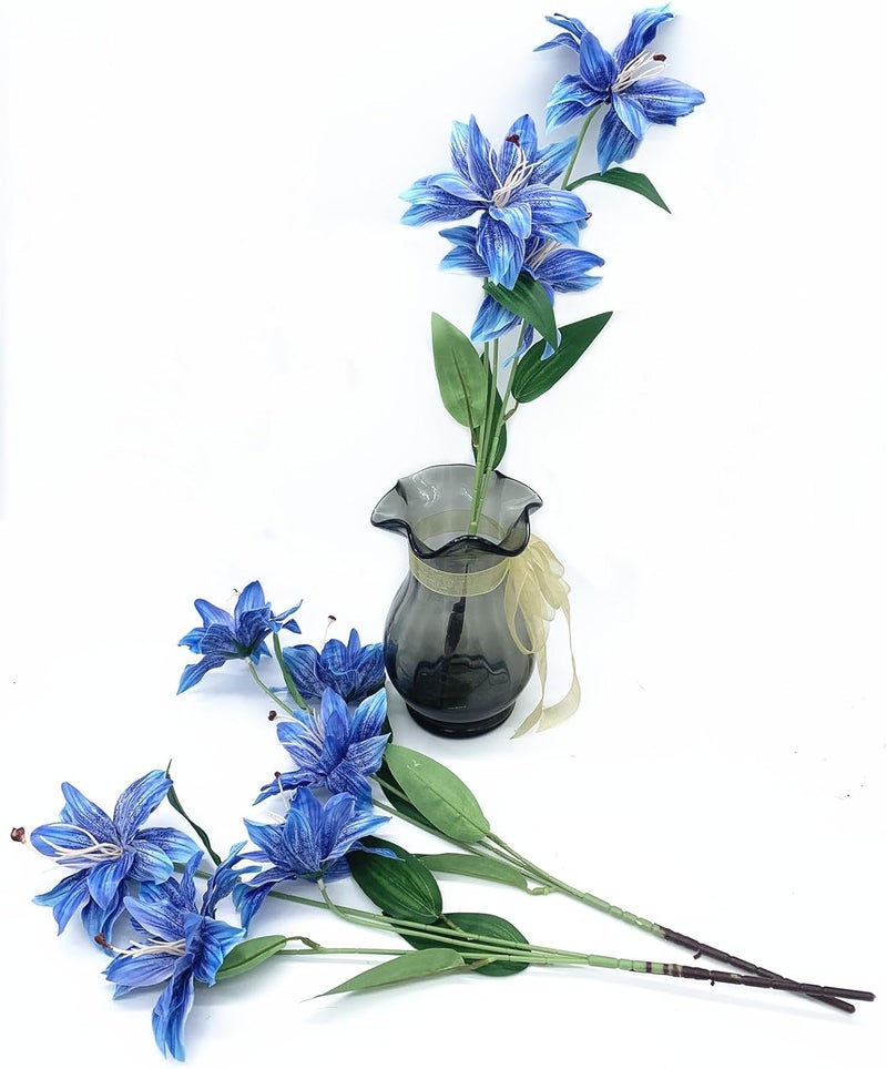 LOVENIMEN Artifical Lily Flowers Fake Stargazer Lilies Flower Bundles 4 Pack, Faux Silk Lily Floral Stems for Indoor Outdoor Home Garden Decor Office Party Wedding Arrangement Bouquets DIY Decoration - Blue - Image 3