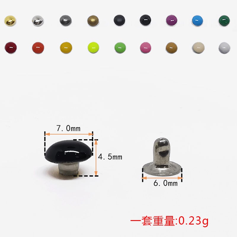 Round Head Rivets DIY Fashion Accessory Crafts 7mm mushroom nail + 6*6 trumpet feet 7mm mushroom nail + 6*6 trumpet feet