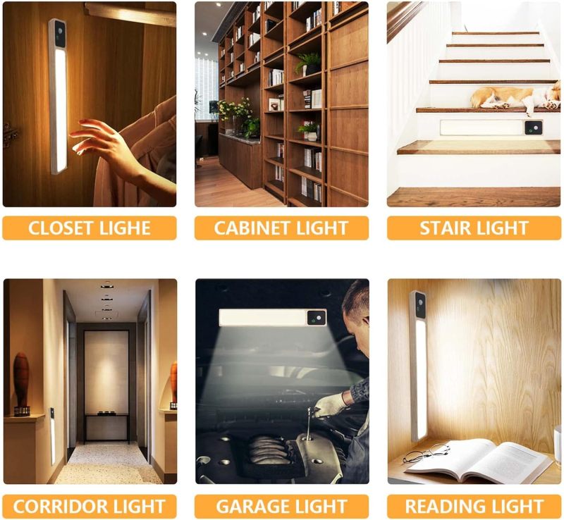 Motion Sensor Cabinet Lights: 2 Pack Silver 35 LED Chips - USB Rechargeable 600mAh Battery Dimmable Touch Screen - Wireless Magnetic Easy Install for Bedroom Closet Kitchen Stairwell Garage - Image 3