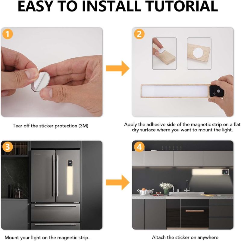 Motion Sensor Cabinet Lights: 2 Pack Silver 35 LED Chips - USB Rechargeable 600mAh Battery Dimmable Touch Screen - Wireless Magnetic Easy Install for Bedroom Closet Kitchen Stairwell Garage - Image 5