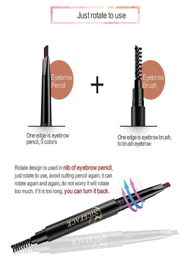 NICEFACE Eyebrow Pencil Dark Brown Double Ended Precision Waterproof Brow Cruelty Free(Dark Brown #2) - Image 3