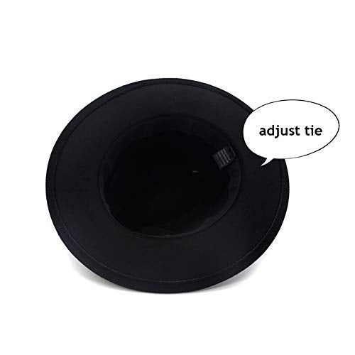 Gossifan Lady Fashion Wide Brim Felt Fedora Panama Hat with Ring Belt Black - Image 2
