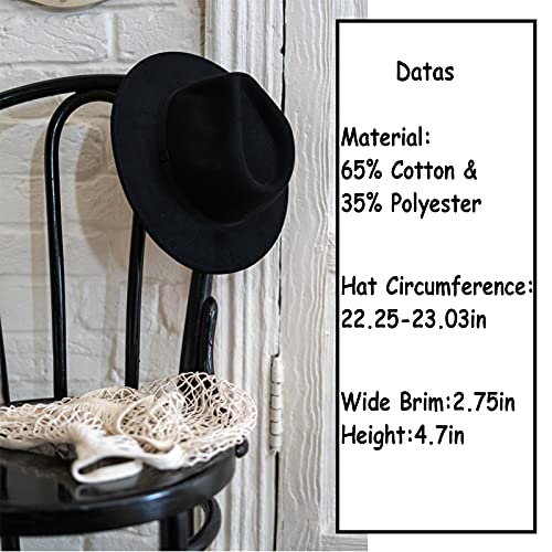 Gossifan Lady Fashion Wide Brim Felt Fedora Panama Hat with Ring Belt Black - Image 4