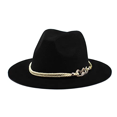 Gossifan Lady Fashion Wide Brim Felt Fedora Panama Hat with Ring Belt Black - Image 1