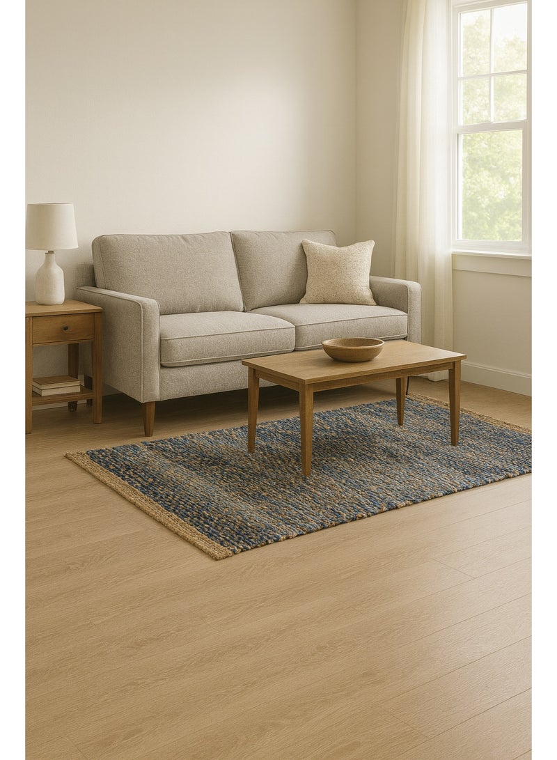 Indian rug, 65% jute and 35% cotton – modern design with rainy stripes - Image 1