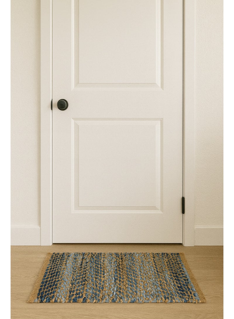 Indian rug, 65% jute and 35% cotton – modern design with rainy stripes - Image 2