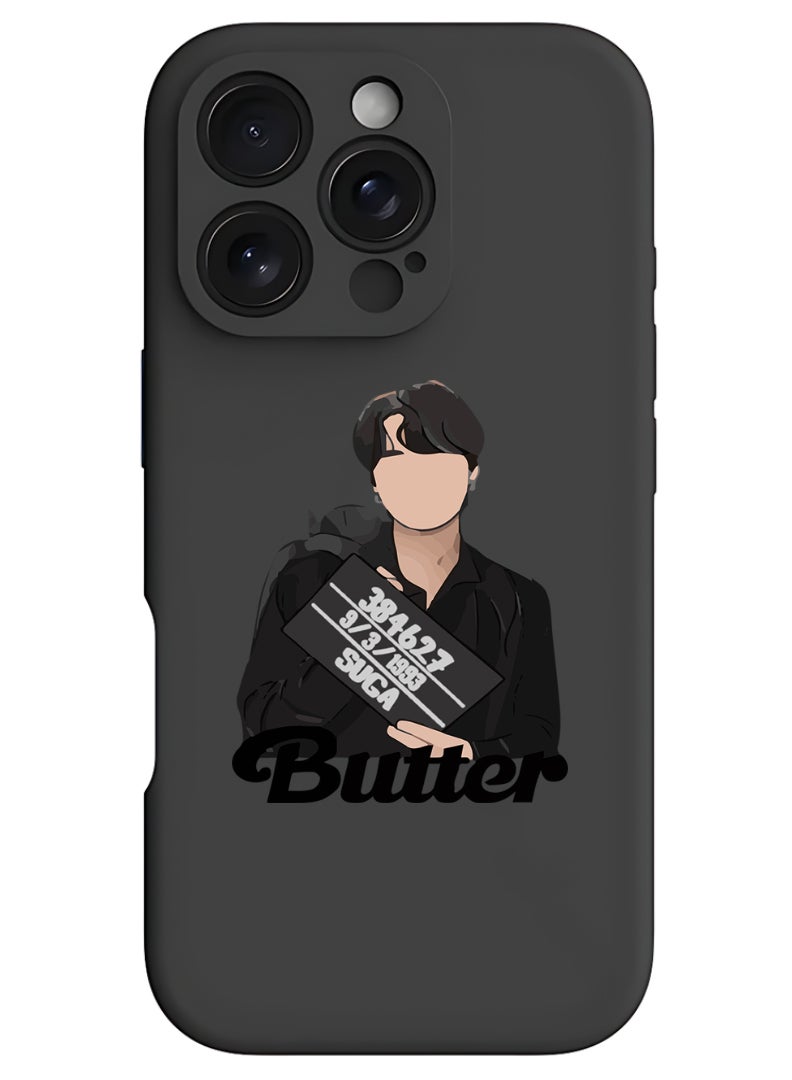 Theodor iPhone 16 Pro Max Black Protective Slim Fit Case Liquid Silicone Cover with Full Body Protection Anti-Scratch Shockproof Case For iPhone - Butter Black - Image 1