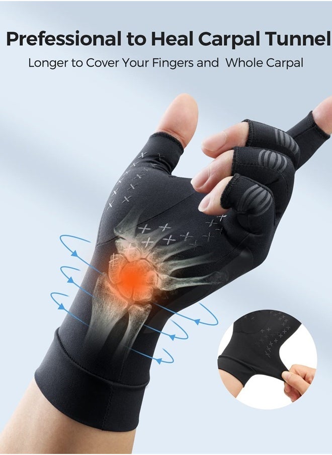FREETOO Copper Arthritis Gloves for Carpal Tunnel Pain Relief, Strengthen Compression Gloves to Alleviate Hand Pains,Swelling, Fingerless Computer Typing Gloves for Rheumatoid, Tendonitis Women/Men-M  - Image 3