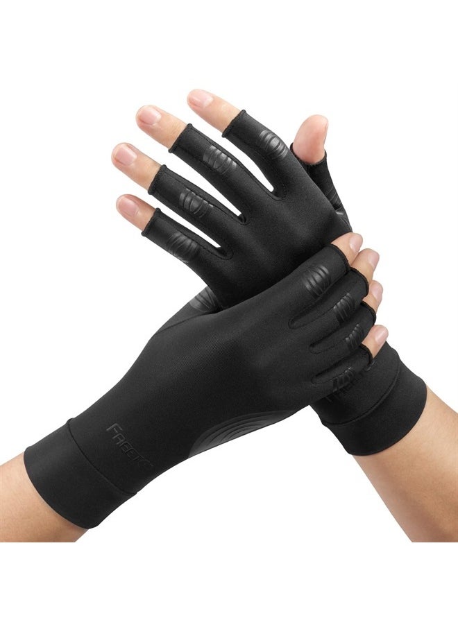 FREETOO Copper Arthritis Gloves for Carpal Tunnel Pain Relief, Strengthen Compression Gloves to Alleviate Hand Pains,Swelling, Fingerless Computer Typing Gloves for Rheumatoid, Tendonitis Women/Men-M  - Image 1