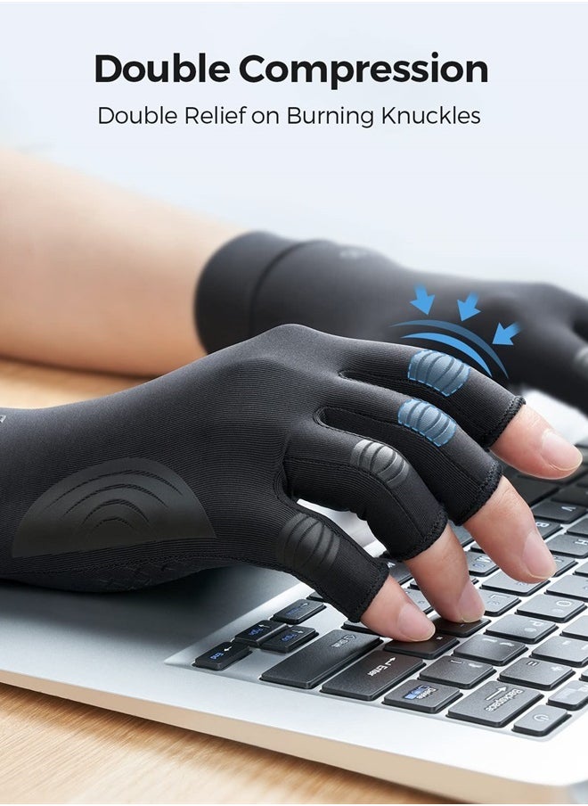 FREETOO Copper Arthritis Gloves for Carpal Tunnel Pain Relief, Strengthen Compression Gloves to Alleviate Hand Pains,Swelling, Fingerless Computer Typing Gloves for Rheumatoid, Tendonitis Women/Men-M  - Image 4