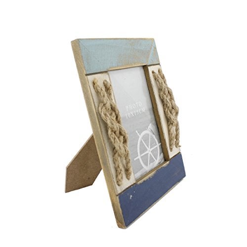 Zhenzan Frames 4x6 Inches Nautical Wood Family Picture Frame with Jute Rope Decoration (Blue C) - Image 2
