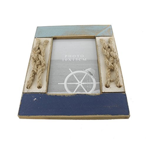 Zhenzan Frames 4x6 Inches Nautical Wood Family Picture Frame with Jute Rope Decoration (Blue C) - Image 3