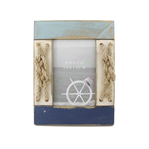 Zhenzan Frames 4x6 Inches Nautical Wood Family Picture Frame with Jute Rope Decoration (Blue C) - Image 5