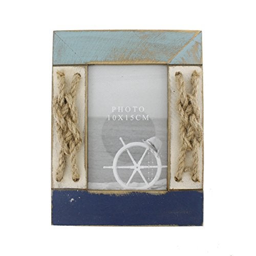 Zhenzan Frames 4x6 Inches Nautical Wood Family Picture Frame with Jute Rope Decoration (Blue C) - Image 1