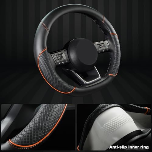 GIANT PANDA D Shape Steering Wheel Cover for Nissan Rogue Kicks - Auto Car Steering Wheel Cover Customized for Nissan Altima Sentra(Black+Orange Line-D-Shaped) - Image 4