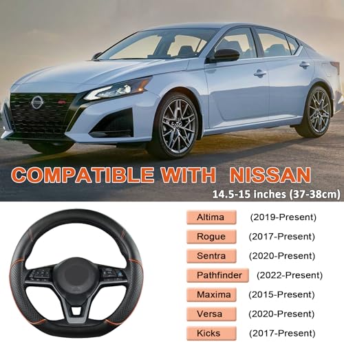 GIANT PANDA D Shape Steering Wheel Cover for Nissan Rogue Kicks - Auto Car Steering Wheel Cover Customized for Nissan Altima Sentra(Black+Orange Line-D-Shaped) - Image 3